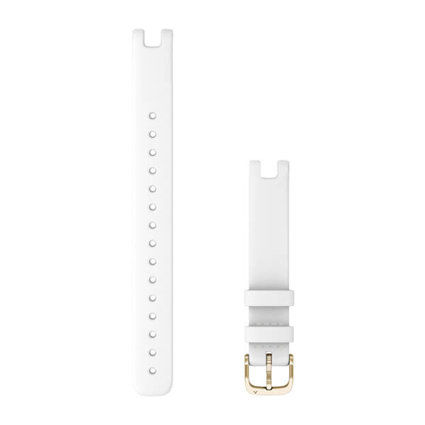 Garmin Lily 14mm Strap Long, White Italian Leather and Light Gold Mounting Parts